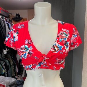 NWT Cocoship Garden Red Ruffle Swim Top